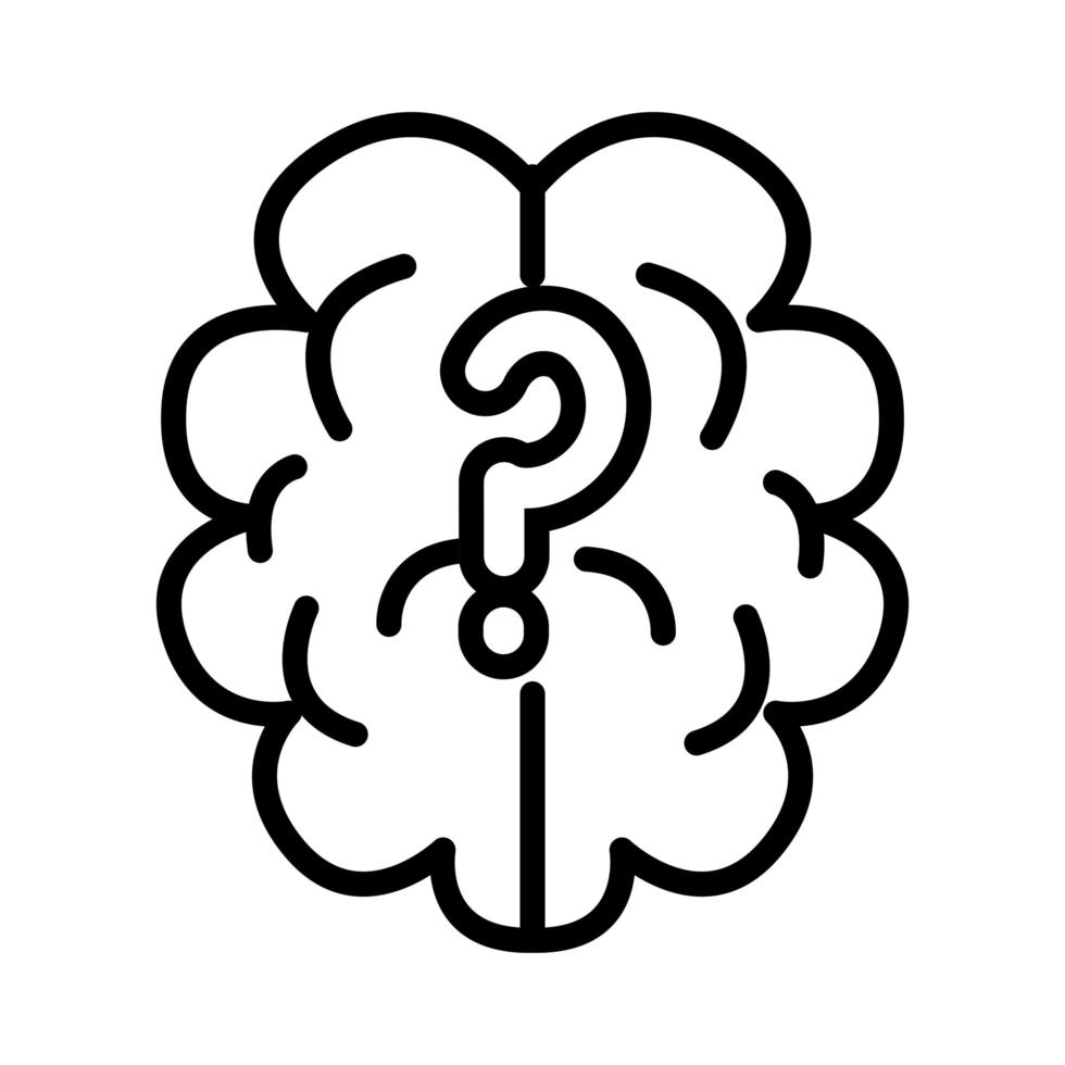 cervello umano con icona di stile linea simbolo interrogatorio vettore