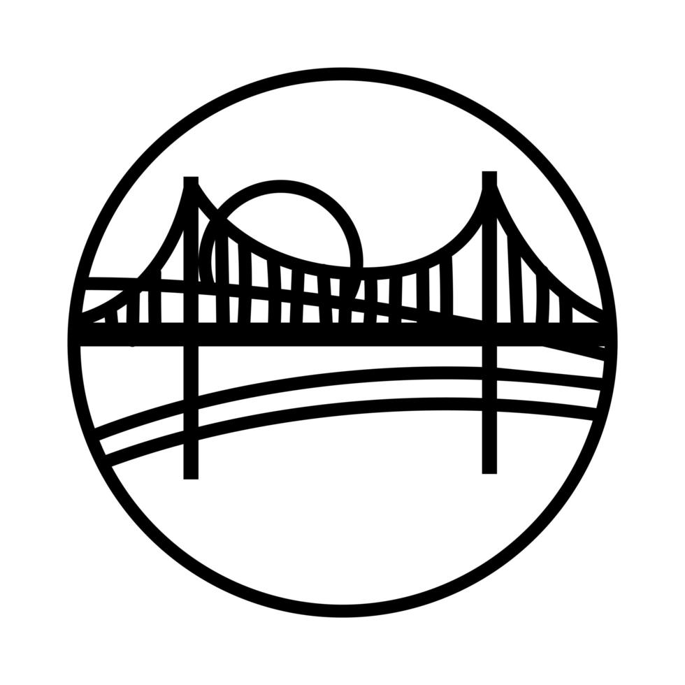 scena di paesaggio con icona di stile della linea del ponte vettore