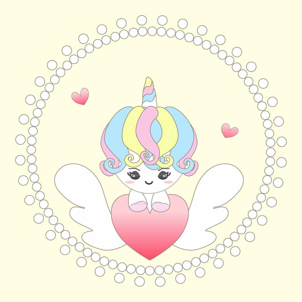 unicorno Cupido carino cartone animato personaggio vettore