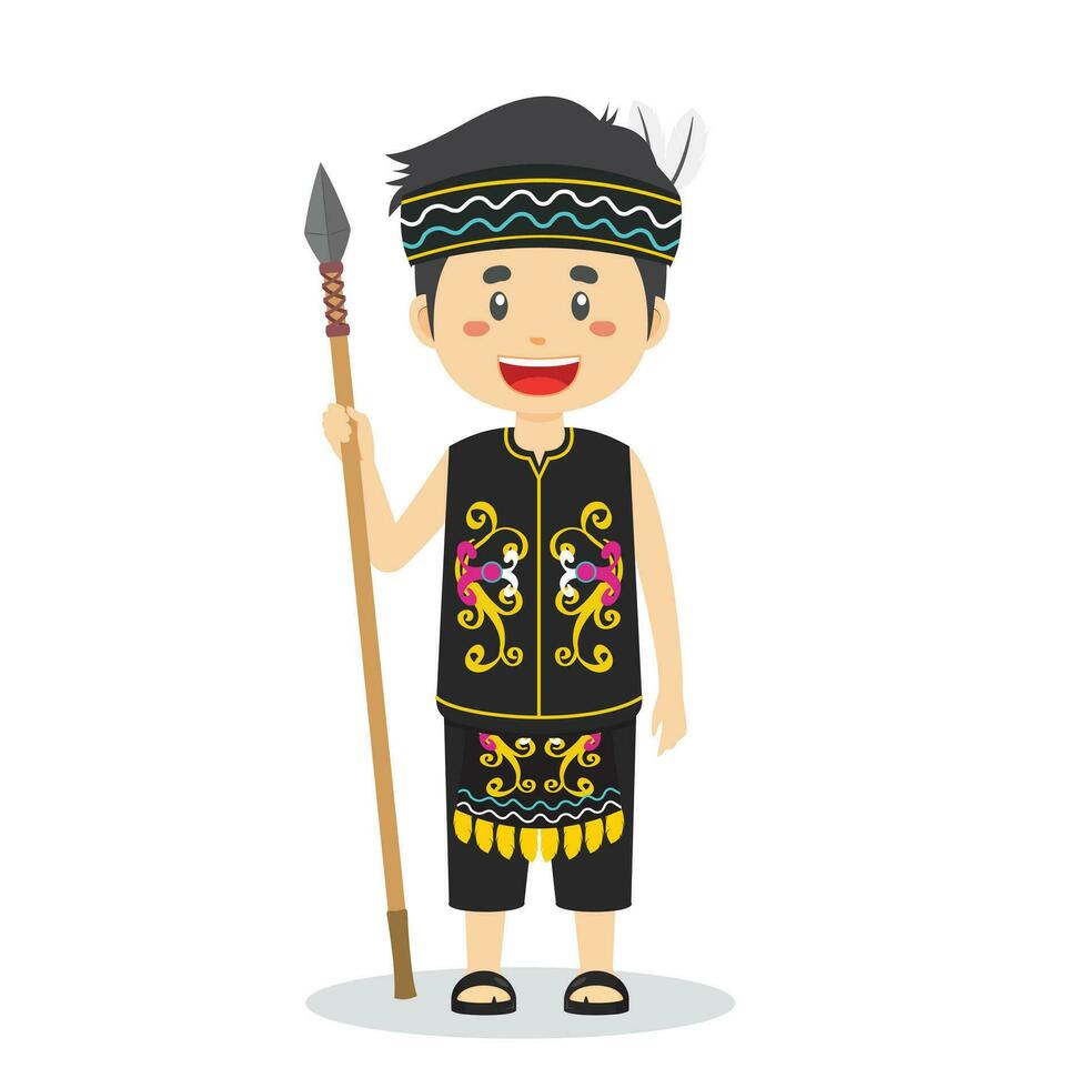 dayak persone personaggi preparazione per caccia vettore