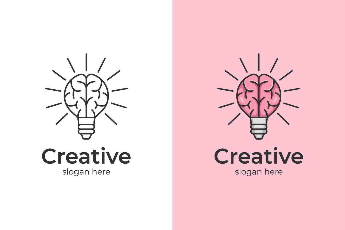 creativo cervello logo icona design con leggero lampadina vettore elemento simbolo. creativo idea loghi, inteligente idea illustrazione