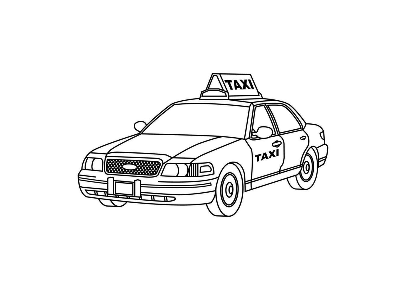 Taxi auto linea arte vettore illustrazione. mezzi di trasporto schema ictus modello. vettore eps 10