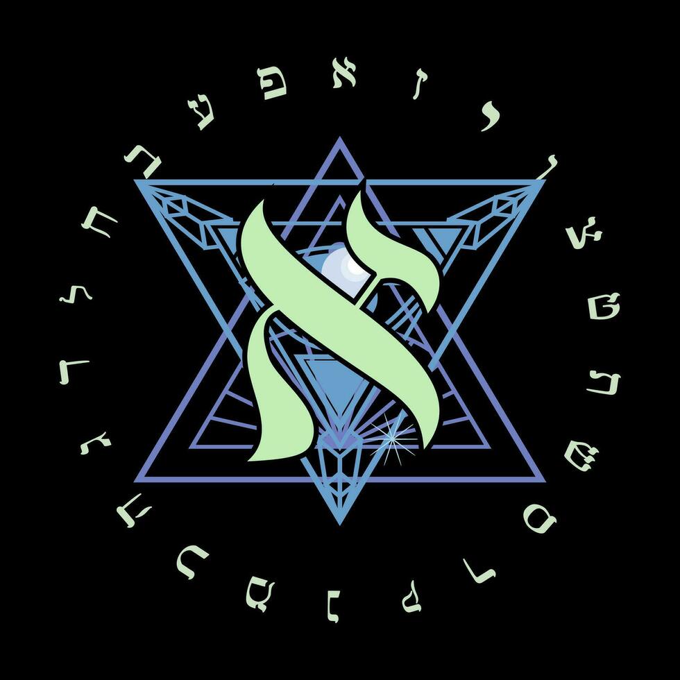 vettore illustrazione di il ebraico alfabeto nel circolare design. ebraico lettera chiamato alef grande e verde.