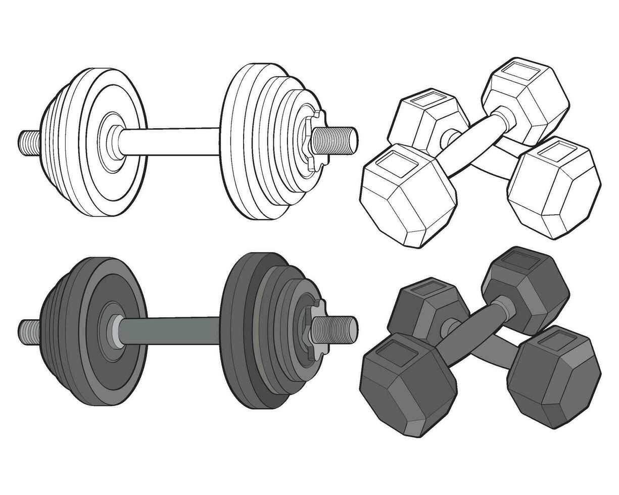 impostato di pesante sport manubrio per ginnastica, vettore pesante sport manubrio isolato con bianca sfondo.