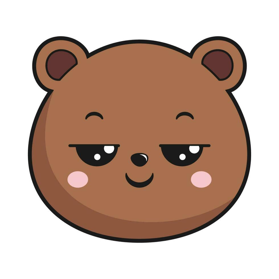 orso pensieroso viso testa kawaii etichetta isolato vettore