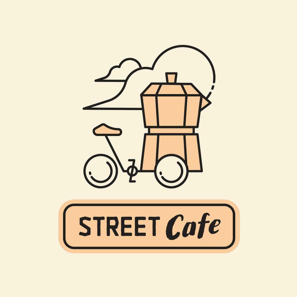 strada bar logo con moka pentola bicicletta vettore