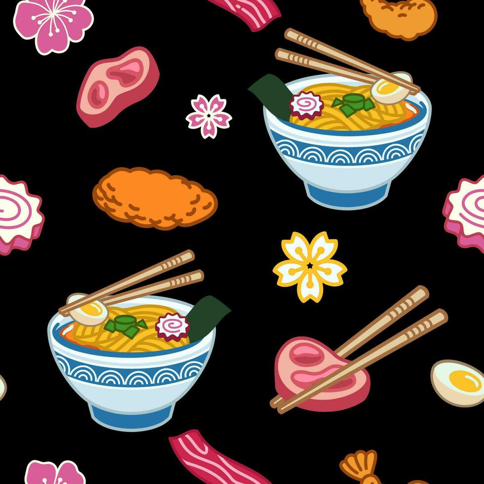 senza soluzione di continuità sfondo di giapponese ramen cibo illustrazione vettore