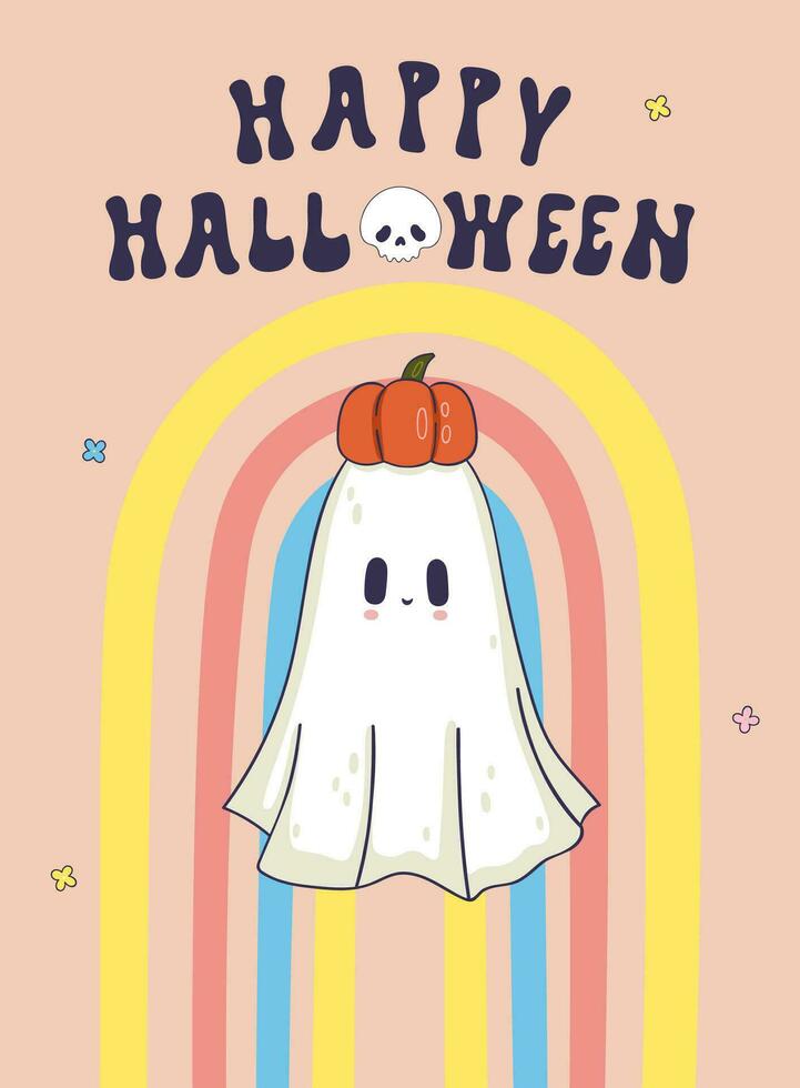 divertimento Halloween carta con carino fantasma. vettore grafica.