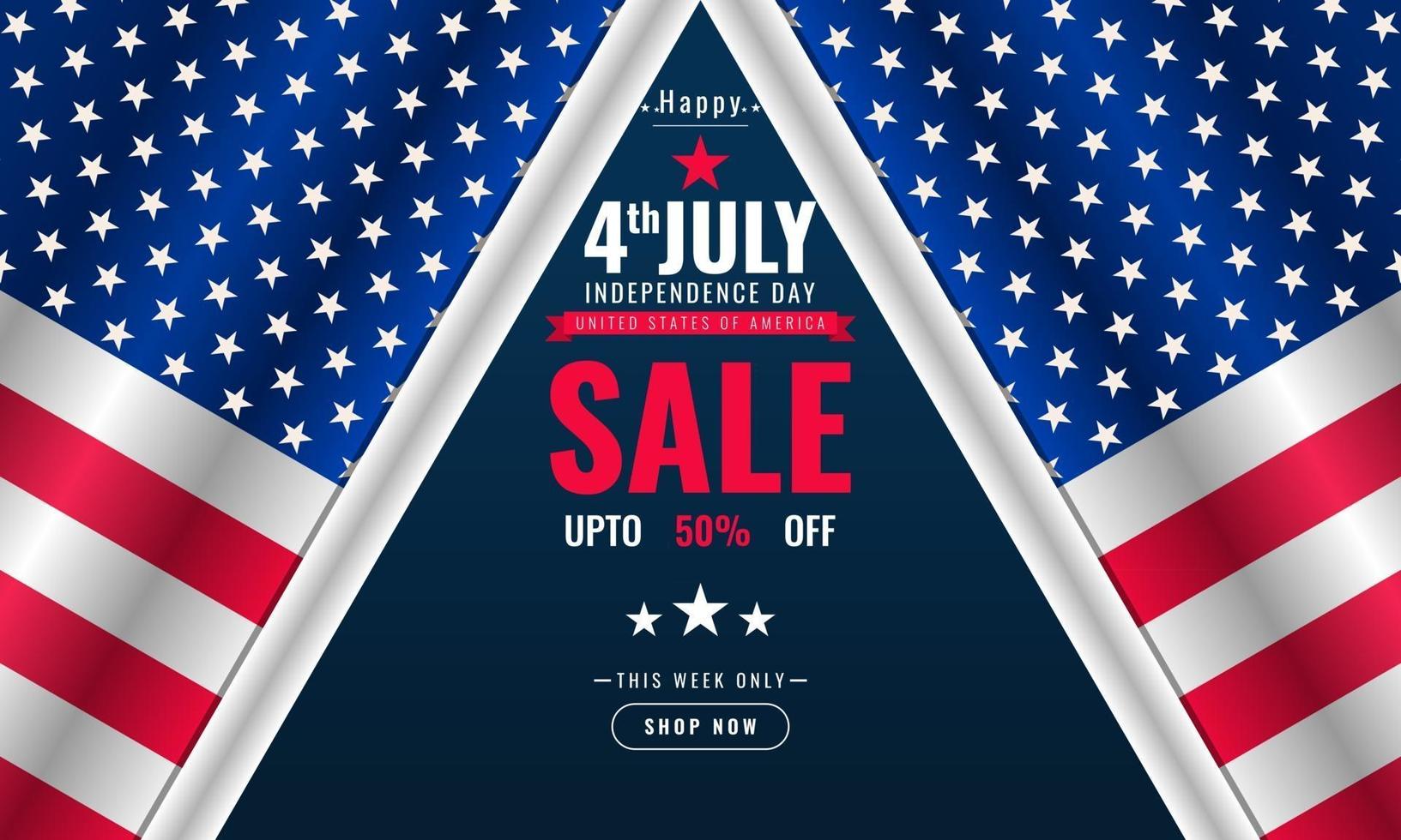 Modello di banner pubblicitario di promozione delle vendite di sfondo del giorno dell'indipendenza del 4 luglio con design della bandiera americana vettore