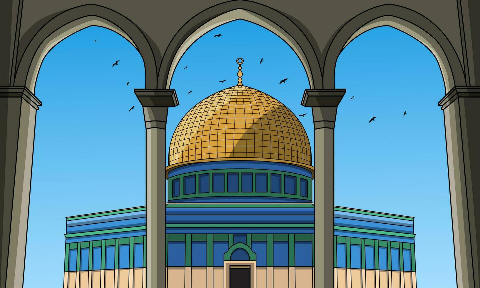 Gerusalemme palestinese al-aqsa moschea cartone animato. vettore illustrazione