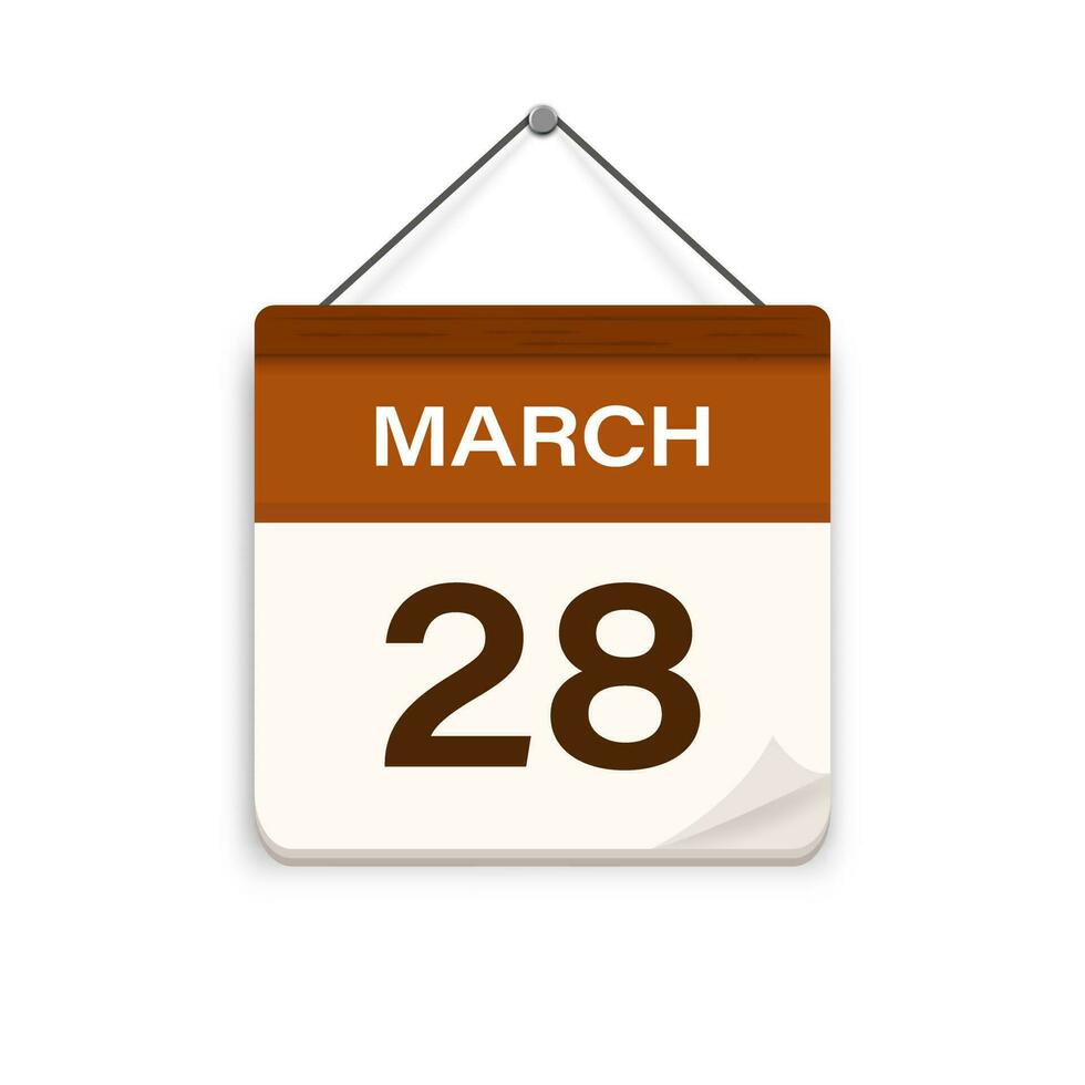 marzo 28, calendario icona con ombra. giorno, mese. incontro appuntamento volta. evento programma Data. piatto vettore illustrazione.
