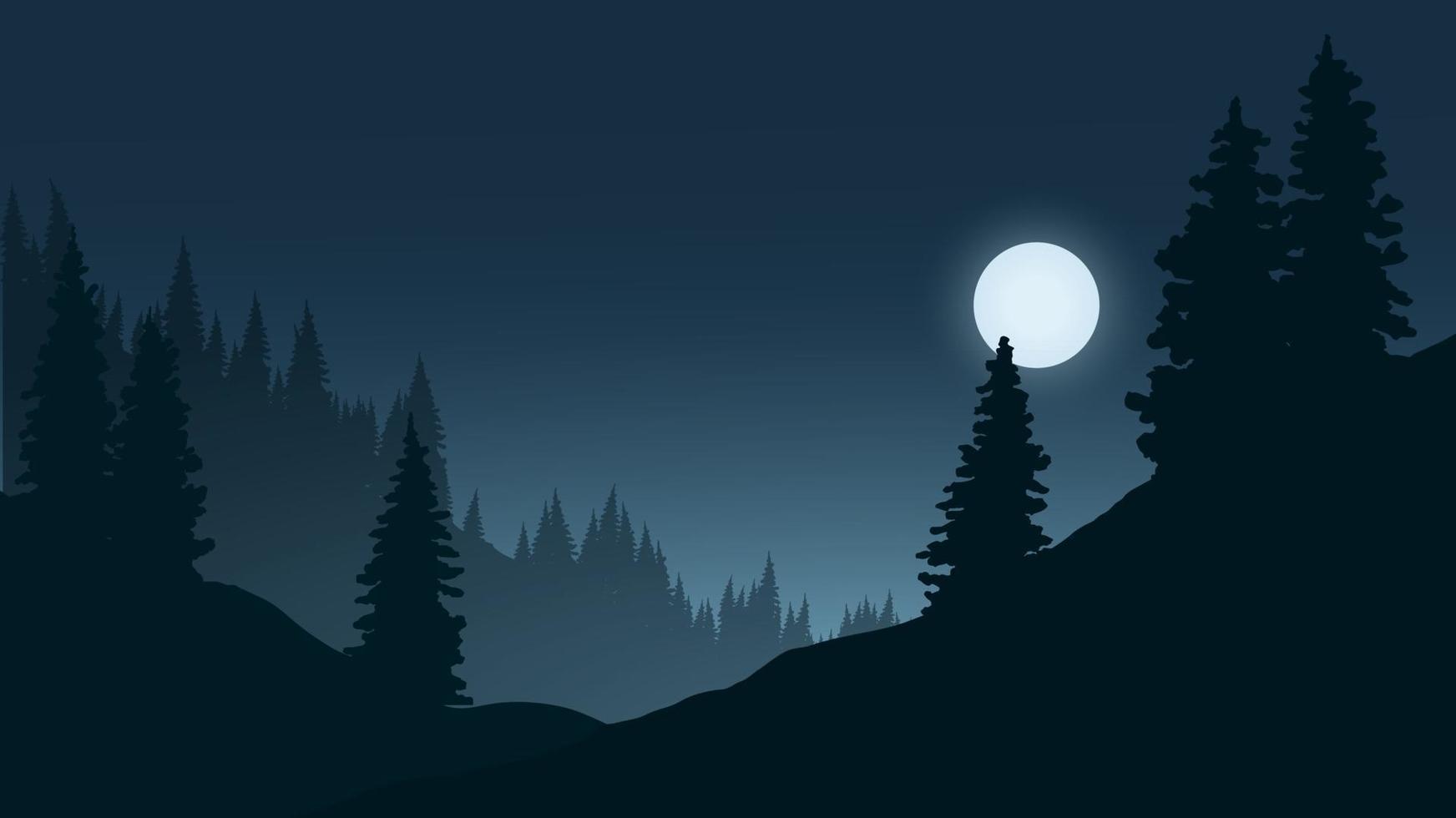 paesaggio notturno con luna e foresta vettore