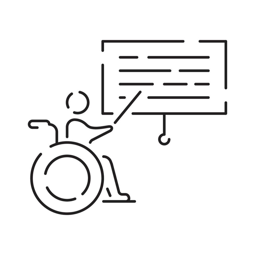 Disabilitato persone linea icona, schema vettore simbolo, lineare stile pittogramma. segni, logo illustrazione. sedia a rotelle, più vecchio, portatori di handicap, sordo e sociale problema.