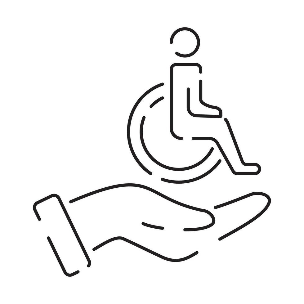 handicap o Disabilitato magro linea icona. vettore illustrazione sedia a rotelle, più vecchio, portatori di handicap, sordo e sociale problema schema icona.