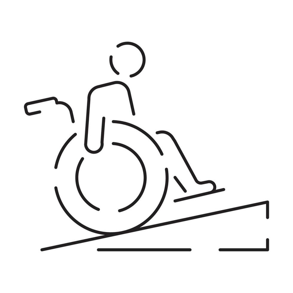 handicap o Disabilitato magro linea icona. vettore illustrazione sedia a rotelle, più vecchio, portatori di handicap, sordo e sociale problema schema icona.