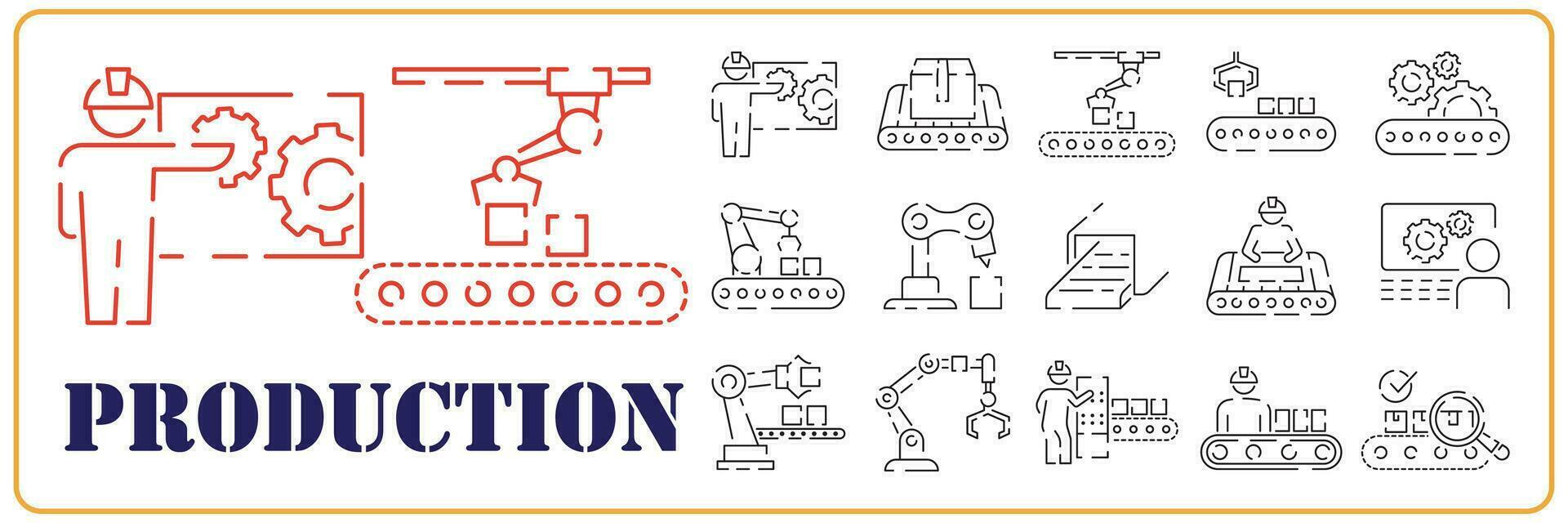 produzione robot e produzione linea icona impostare. incluso il icone come processi, produzione, fabbrica, Imballaggio e di più. vettore