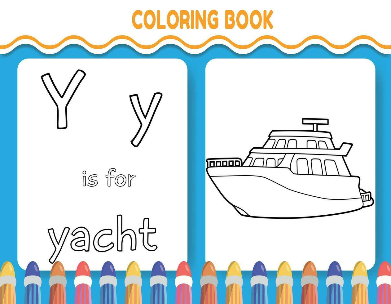 bambini alfabeto colorazione libro pagina con delineato clipart per colore. il lettera y è per yacht. vettore