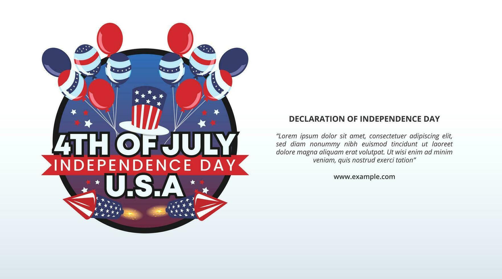 contento 4 ° di luglio indipendenza giorno sfondo con palloncini e decorazione testo vettore
