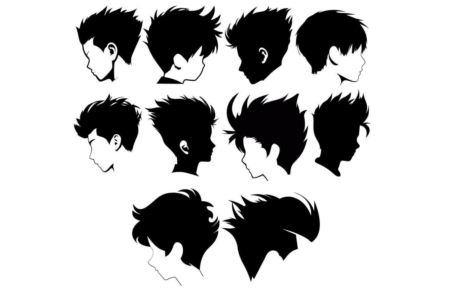 dissolvenza capelli stile silhouette clipart, alla moda elegante uomo capelli, set di uomini capelli stili e capelli tagli, vettore