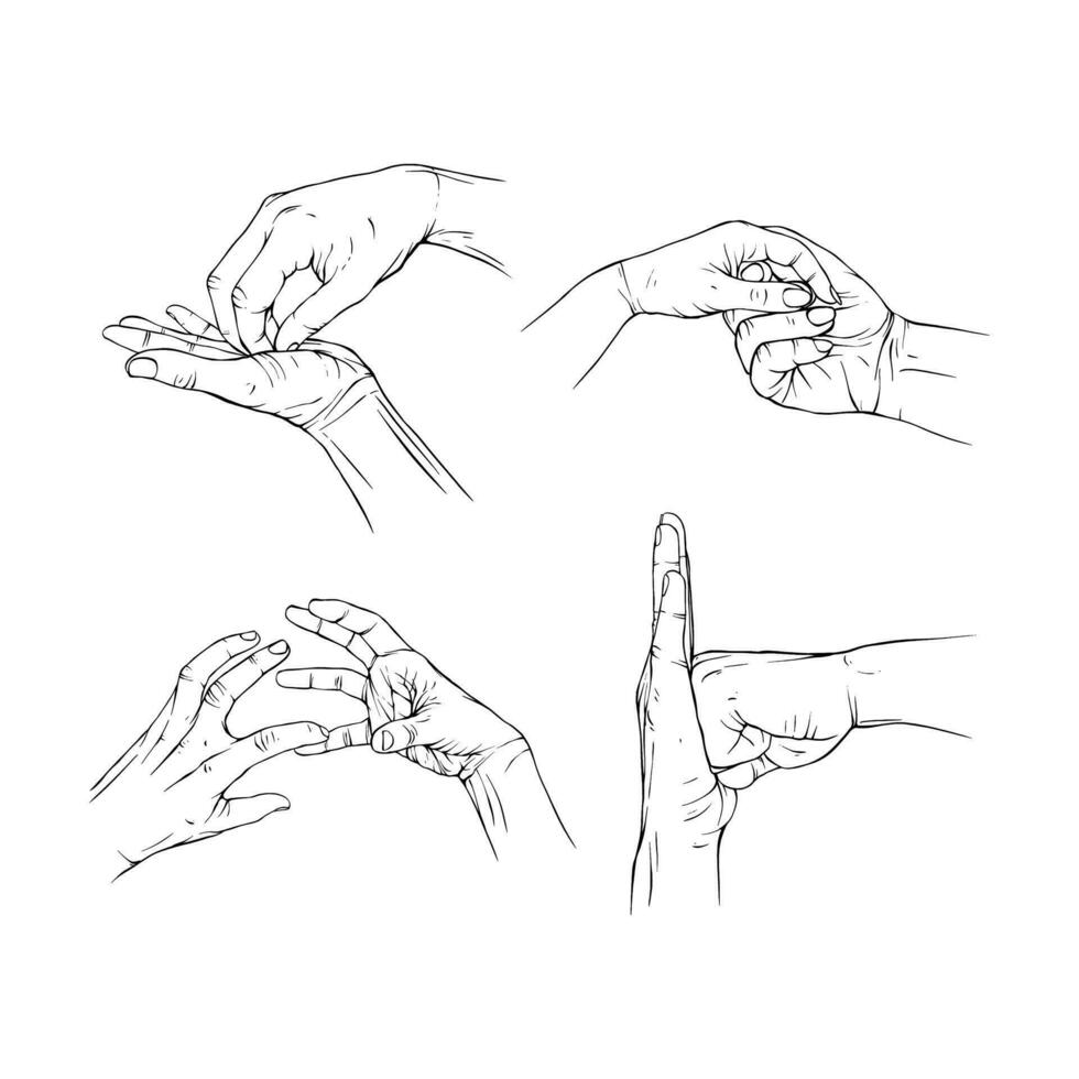 impostato Due mano collezione disegnato gesto schizzo vettore illustrazione linea arte