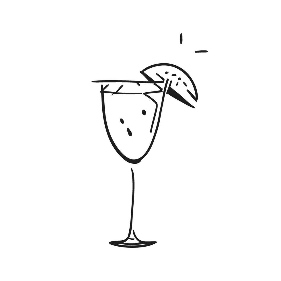 cocktail con fetta di lime. icona. un' fetta di Limone su cocktail bicchiere. cocktail bicchiere, scarabocchio stile. Champagne. mano disegnato linea arte. vettore