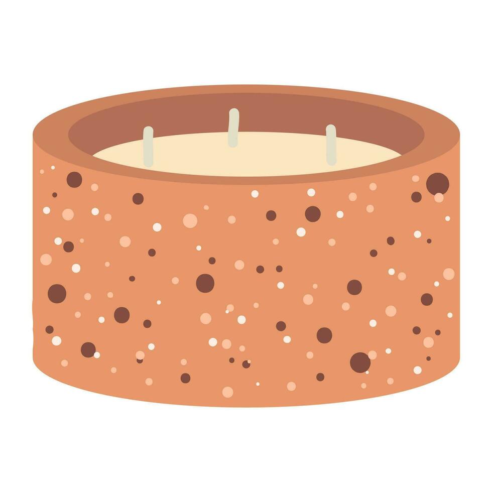 isolato cartone animato cera nel Marrone ceramica il giro candela titolare con 3 stoppini. moderno decorazione per casa interno, terme, relax. piatto vettore illustrazione su bianca sfondo