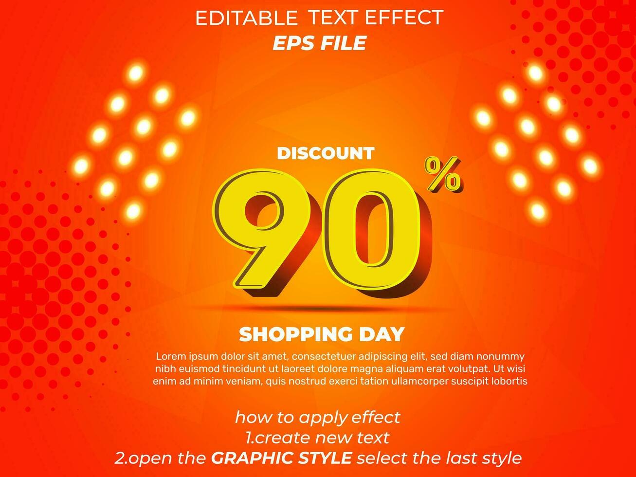 90 per cento shopping giorno speciale offrire sconto testo effetto, 3d testo, modificabile per commerciale promozione vettore