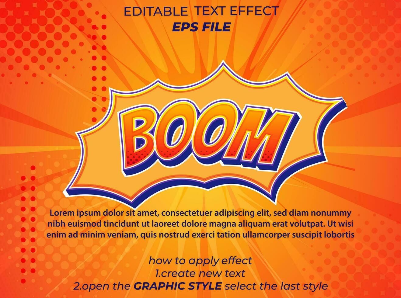boom comico stile testo effetto tipografia, 3d testo. vettore modello