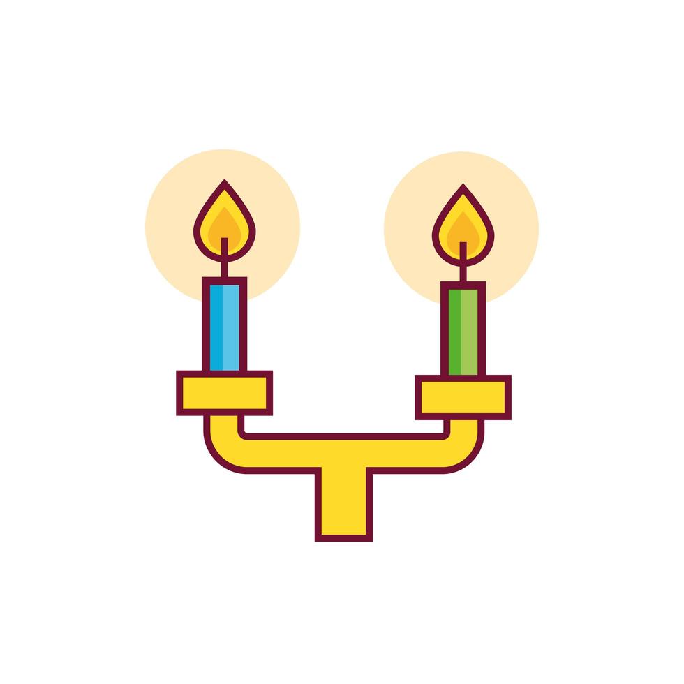 candele nella linea del lampadario e icona dello stile di riempimento vettore