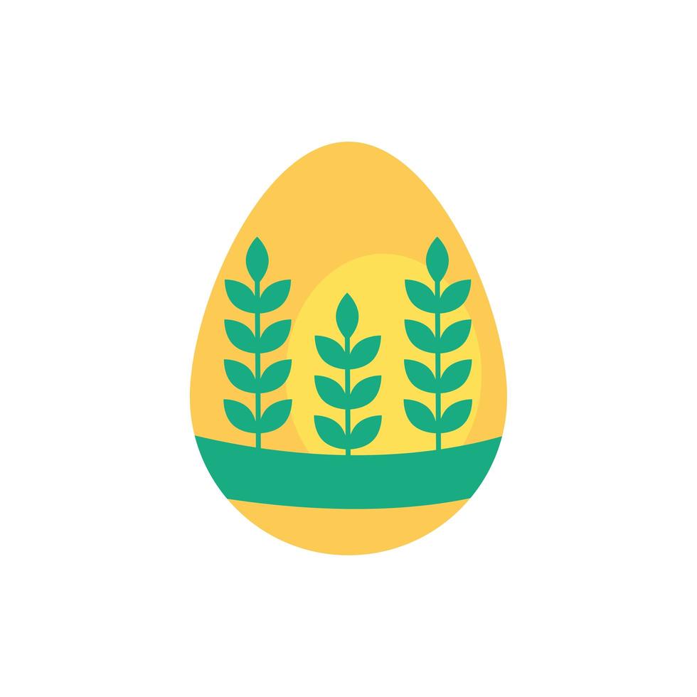 uovo di Pasqua dipinto con foglie in stile piatto vettore