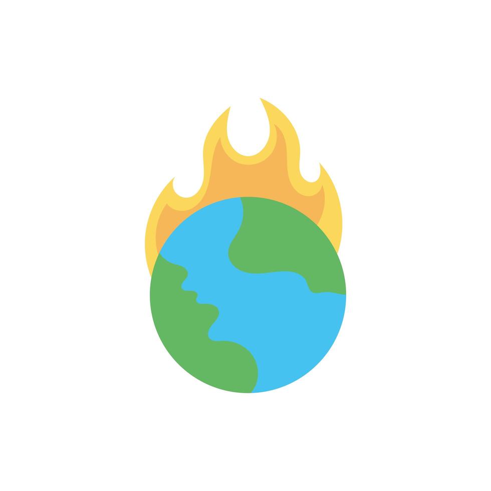mondo pianeta terra con fiamme di fuoco stile piatto flat vettore