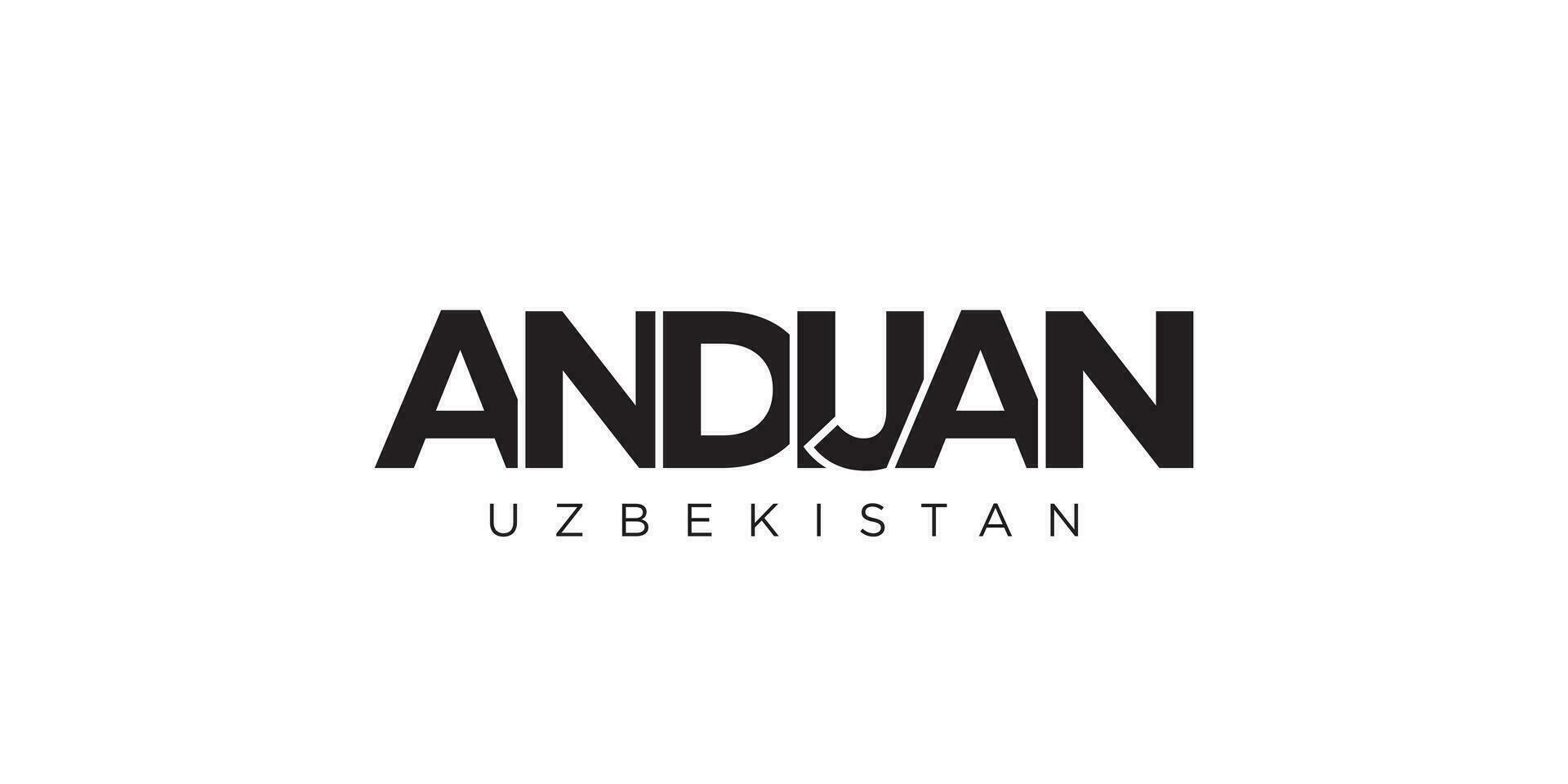 andijan nel il Uzbekistan emblema. il design Caratteristiche un' geometrico stile, vettore illustrazione con grassetto tipografia nel un' moderno font. il grafico slogan scritta.