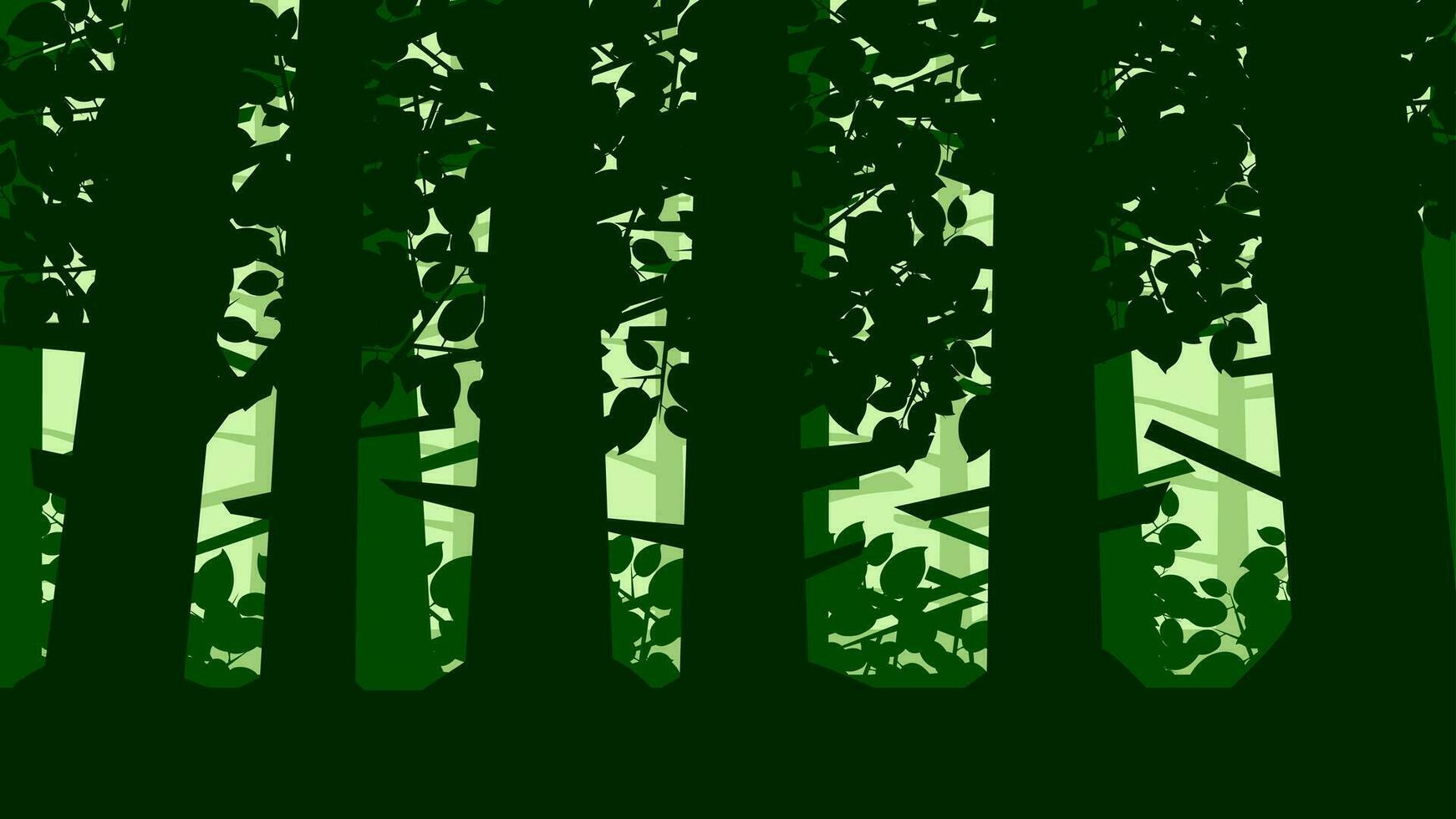 foresta paesaggio vettore illustrazione. in profondità foresta silhouette con albero, lussureggiante, fogliame e le foglie. buio verde foresta paesaggio per sfondo, sfondo, Schermo o atterraggio pagina. vettore sfondo