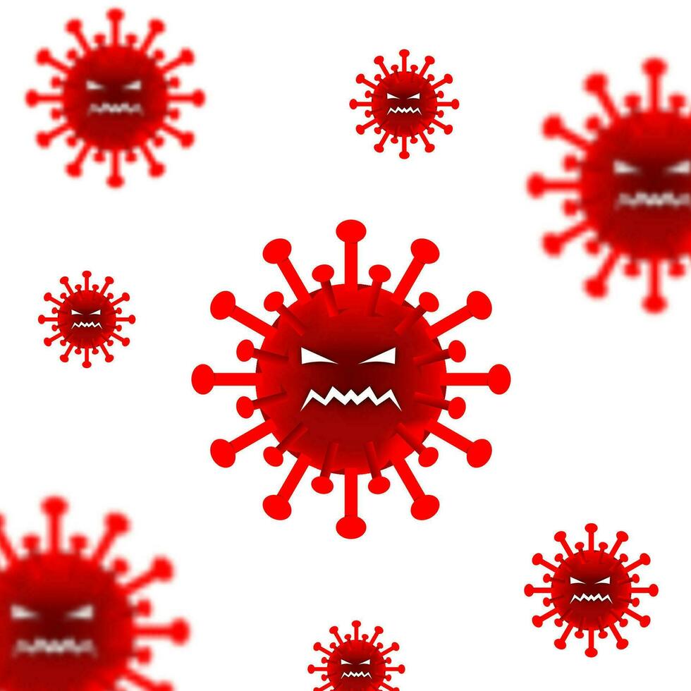 rosso corona a tema virus design con spaventoso facciale espressioni, geco per complemento il design elementi di a tema virus disegni, il male virus, corona, icone, simboli, eccetera. vettore