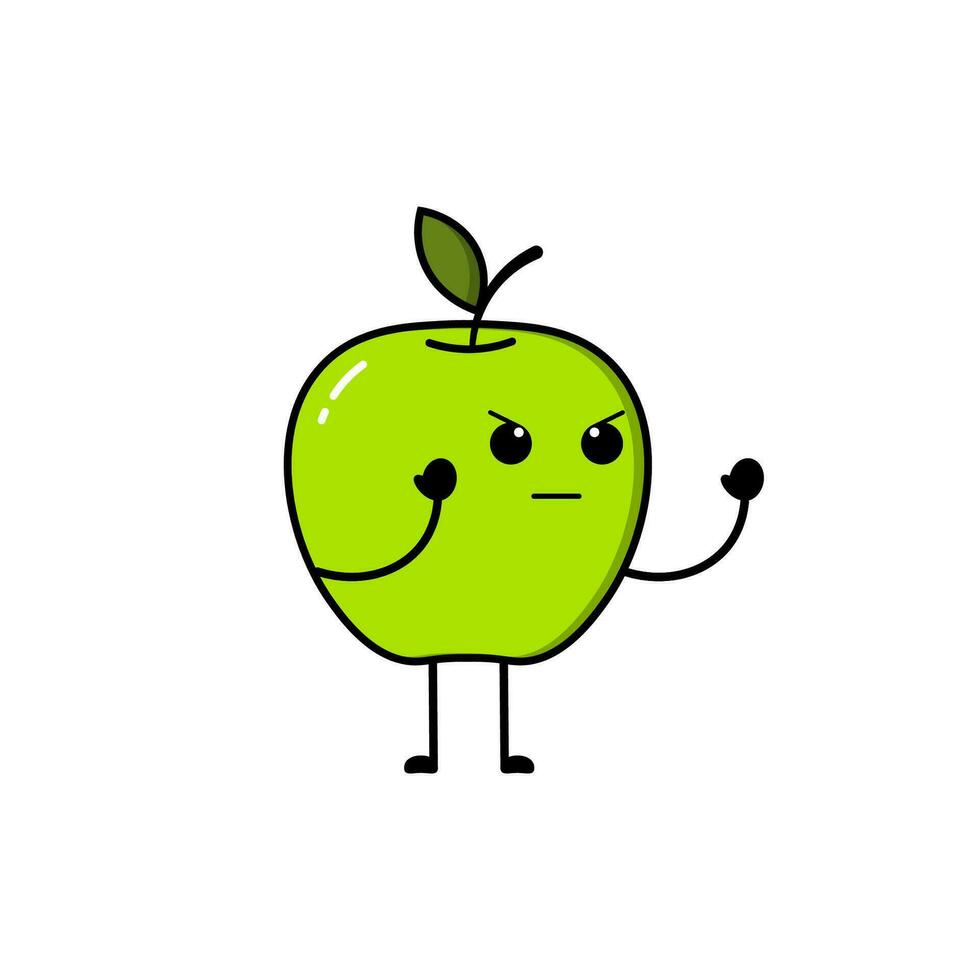 verde mela, Mela icona moderno verde con un' carino facciale espressione vettore