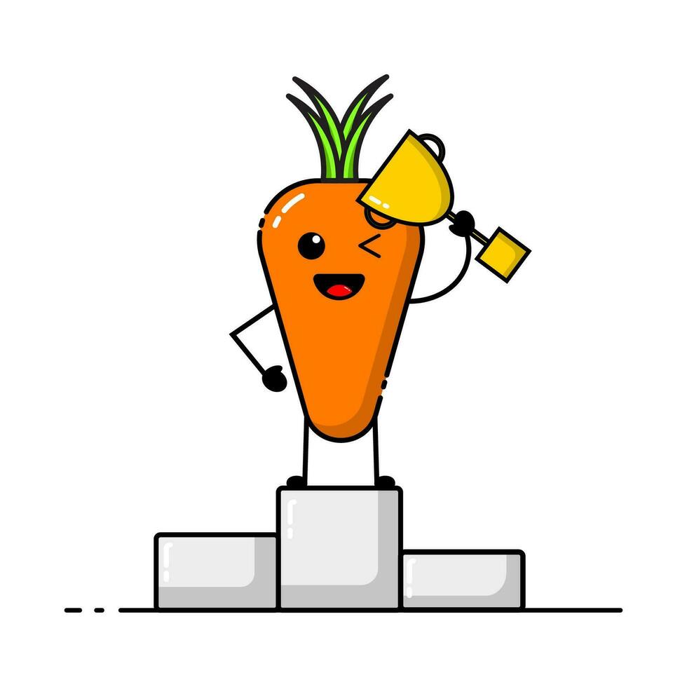 carota personaggio design icone Tenere un' trofeo con divertente, divertente e adorabile espressioni vettore