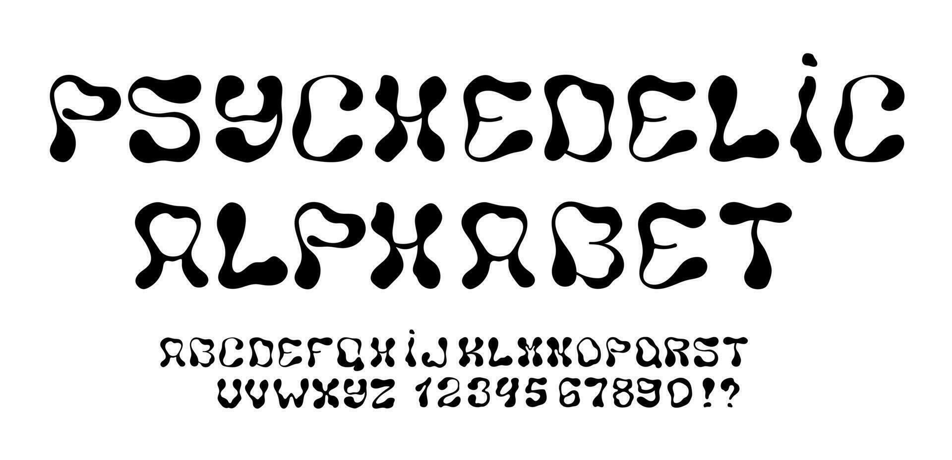 psichedelico alfabeto, numeri, e simboli. impostato di impaurito lettere. vettore. vettore