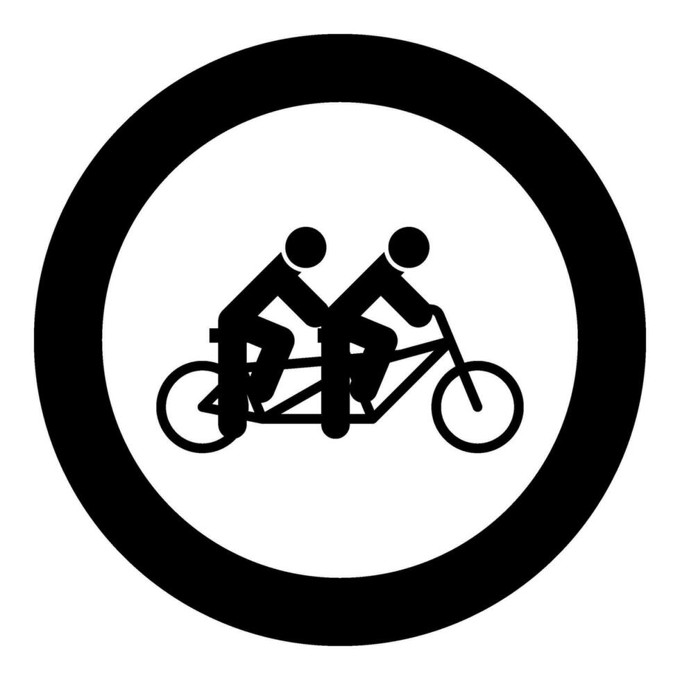 Due persone su tandem bicicletta cavalcata insieme bicicletta squadra concetto equitazione viaggio icona nel cerchio il giro nero colore vettore illustrazione Immagine solido schema stile