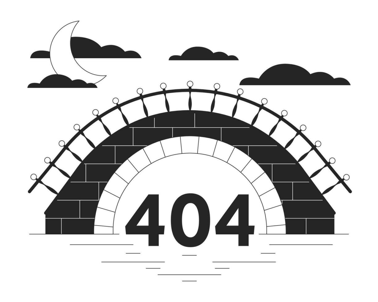 pietra ponte nero bianca errore 404 veloce Messaggio. mezzaluna fra nuvole. notte scenario. monocromatico vuoto stato ui design. pagina non trovato apparire cartone animato Immagine. vettore piatto schema illustrazione concetto