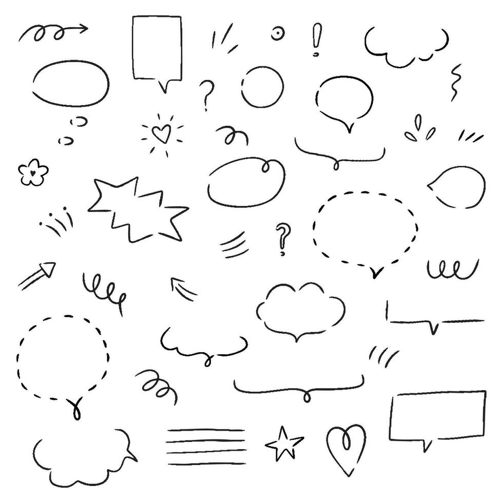 mano disegnato impostato io discorso bolle, nuvole e e scarabocchio elementi. isolato semplice vettore illustrazione.