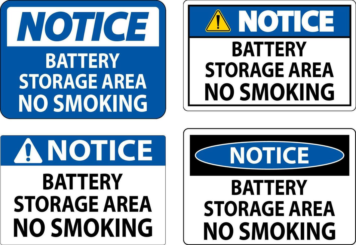Avviso cartello batteria Conservazione la zona no fumo vettore