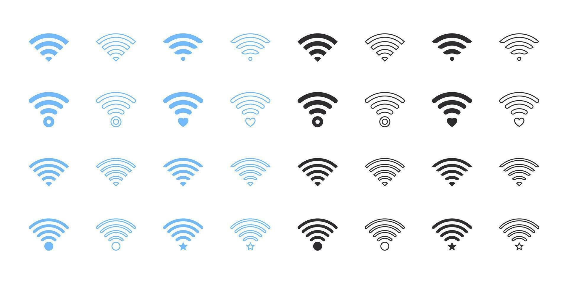 Wi-Fi icone impostare. blu e nero Wi-Fi icone. vettore scalabile grafica