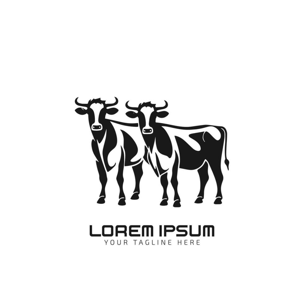 Vintage ▾ logo Immagine di mucca. Due mucca o bestiame icona vettore illustrazione.