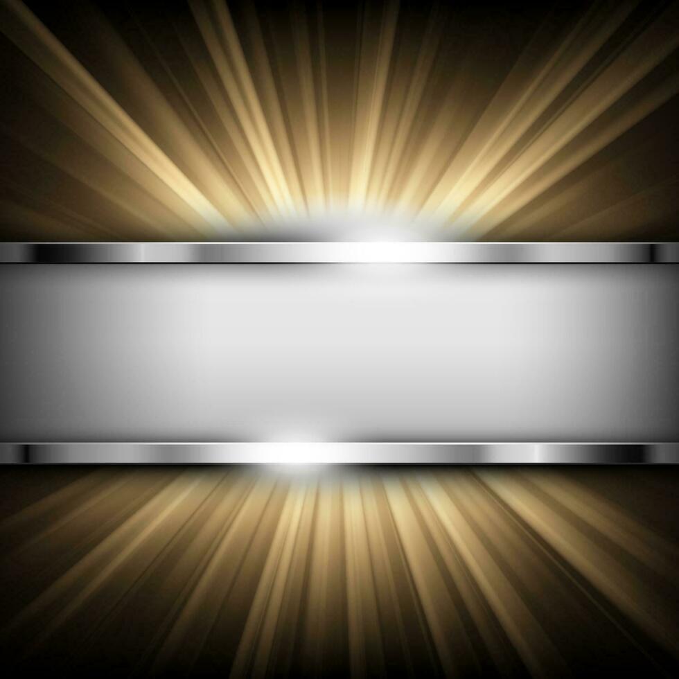 metallico cromo bandiera con testo spazio su oro leggero illuminato, vettore illustrazione