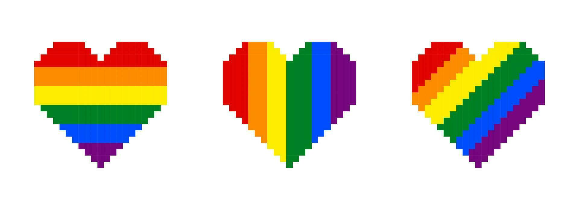 orgoglio cuore pixel arte lgbt, 8 po orgoglio cuore, pixel arcobaleno cuore icona vettore