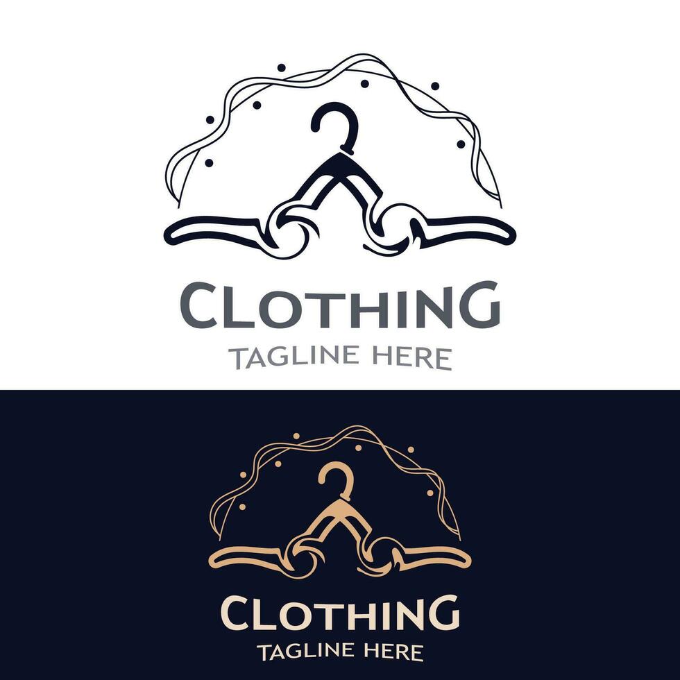 capi di abbigliamento e moda logo design appendiabiti concetto, creativo semplice moda negozio attività commerciale moda vettore