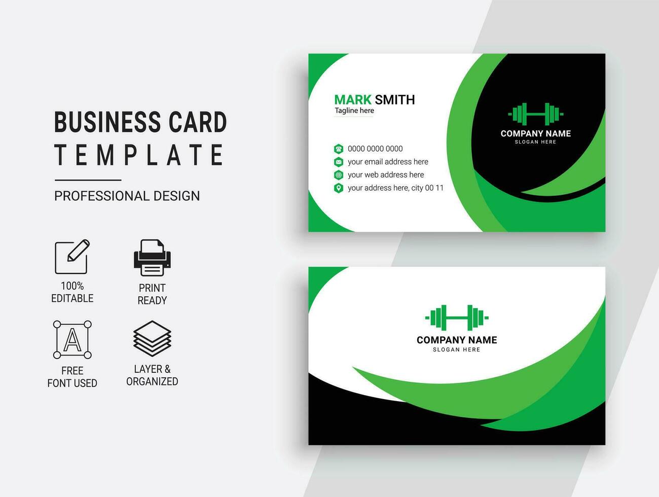 nero e verde Palestra fitness attività commerciale carta design modello vettore