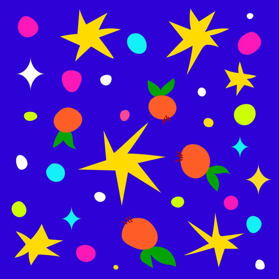 handdraw semplice modello stelle con frutti di bosco su blu sfondo vettore