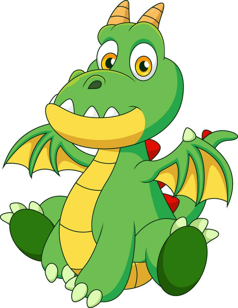 cartone animato carino verde bambino Drago seduta vettore