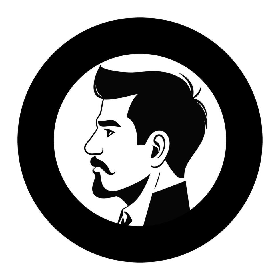 un' uomo con un' alla moda taglio di capelli e baffi nel profilo, un' logo per un' barbiere negozio. vettore